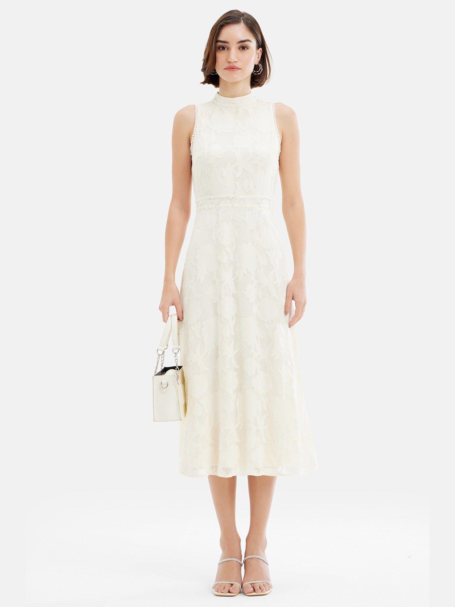 jacquard midi dress with pearl detail