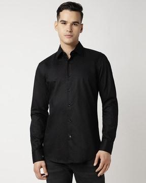 jacquard monograms italian cotton slim fit shirt