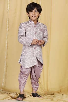 jacquard polyester blend collar neck boys sherwani set - purple