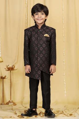 jacquard polyester collar neck boys sherwani set - purple