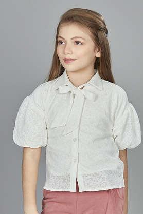jacquard polyester girls short sleeves top - white