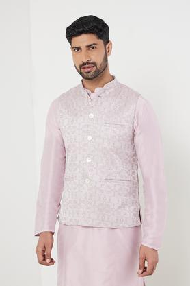 jacquard polyester slim fit men's waistcoat - dusty pink