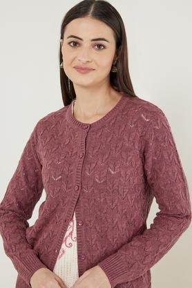 jacquard round neck acrylic women's winter wear pullover - pink
