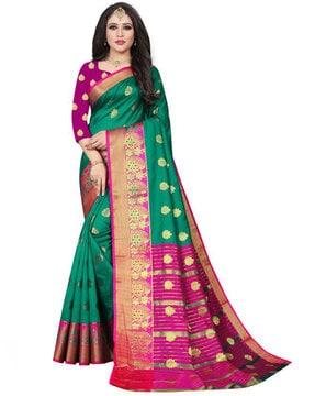 jacquard saree with contrast pallu
