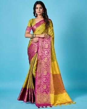 jacquard saree with tassels