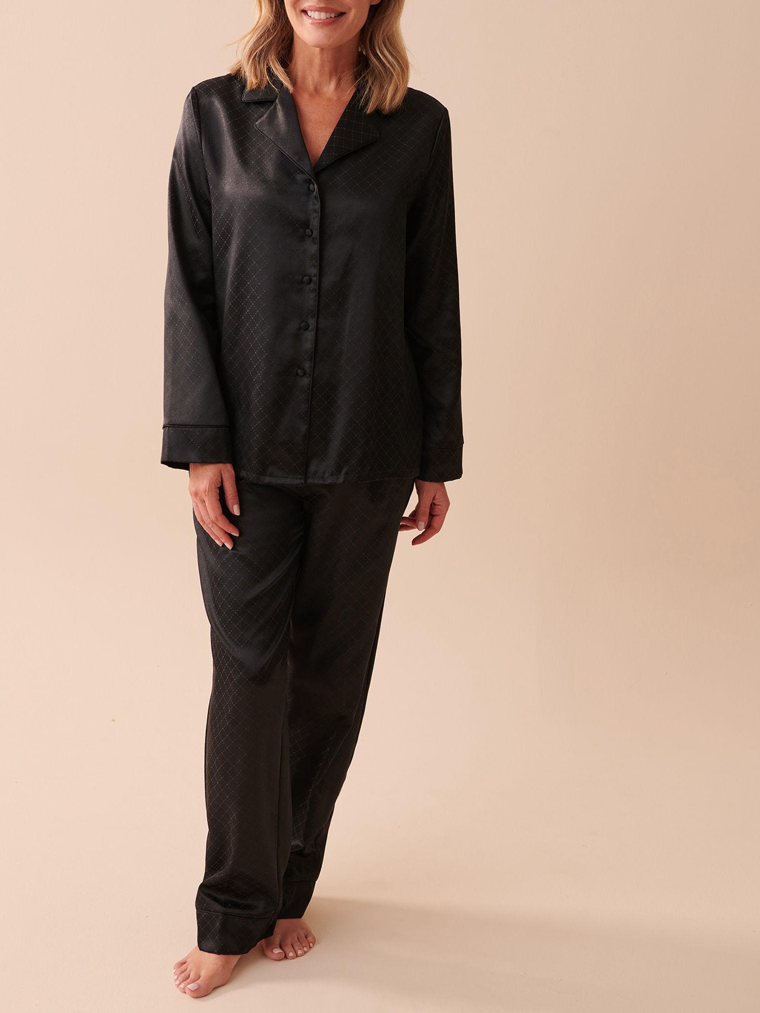 jacquard satin pajama - black (set of 2)