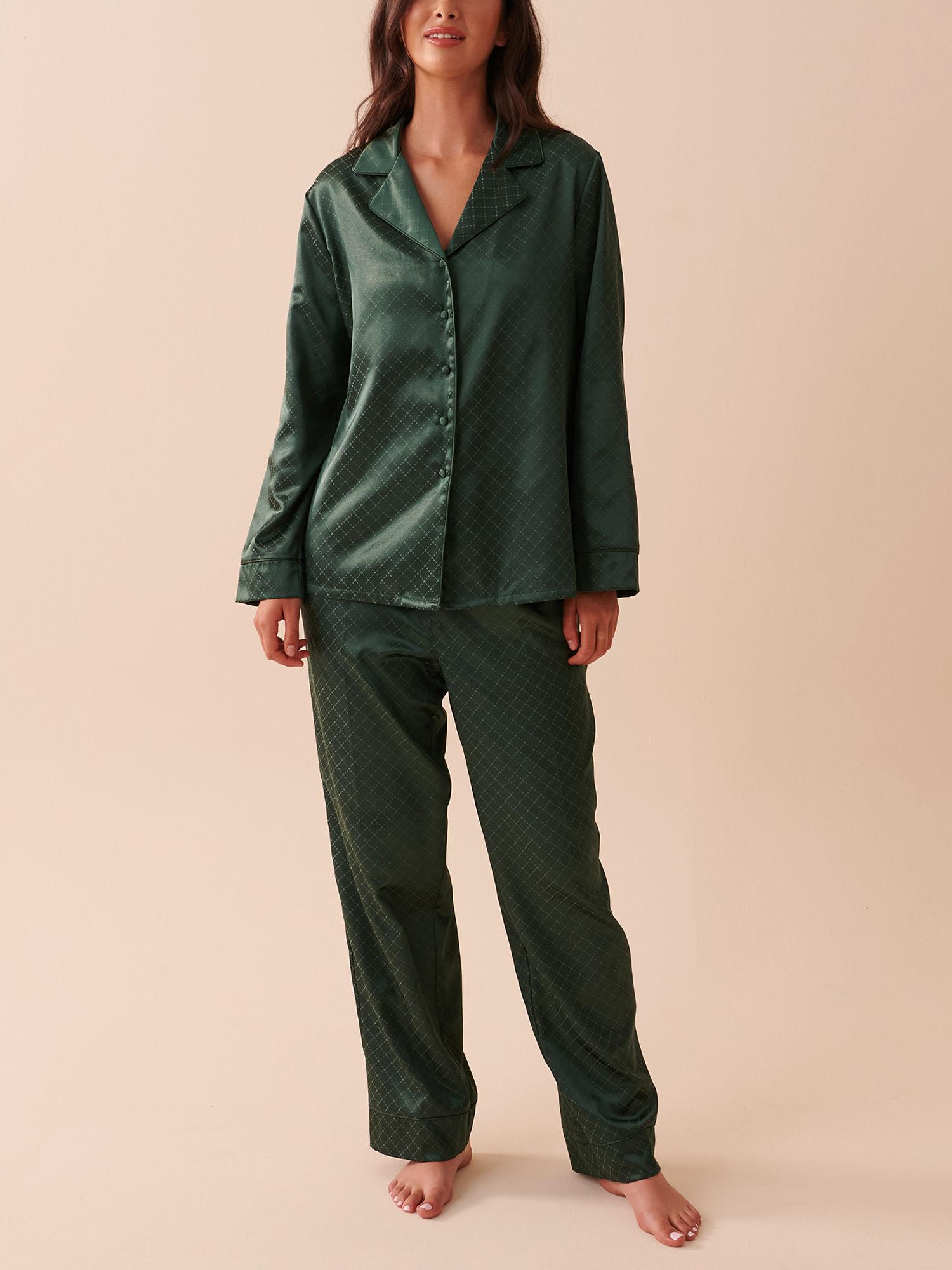 jacquard satin pajama - green (set of 2)