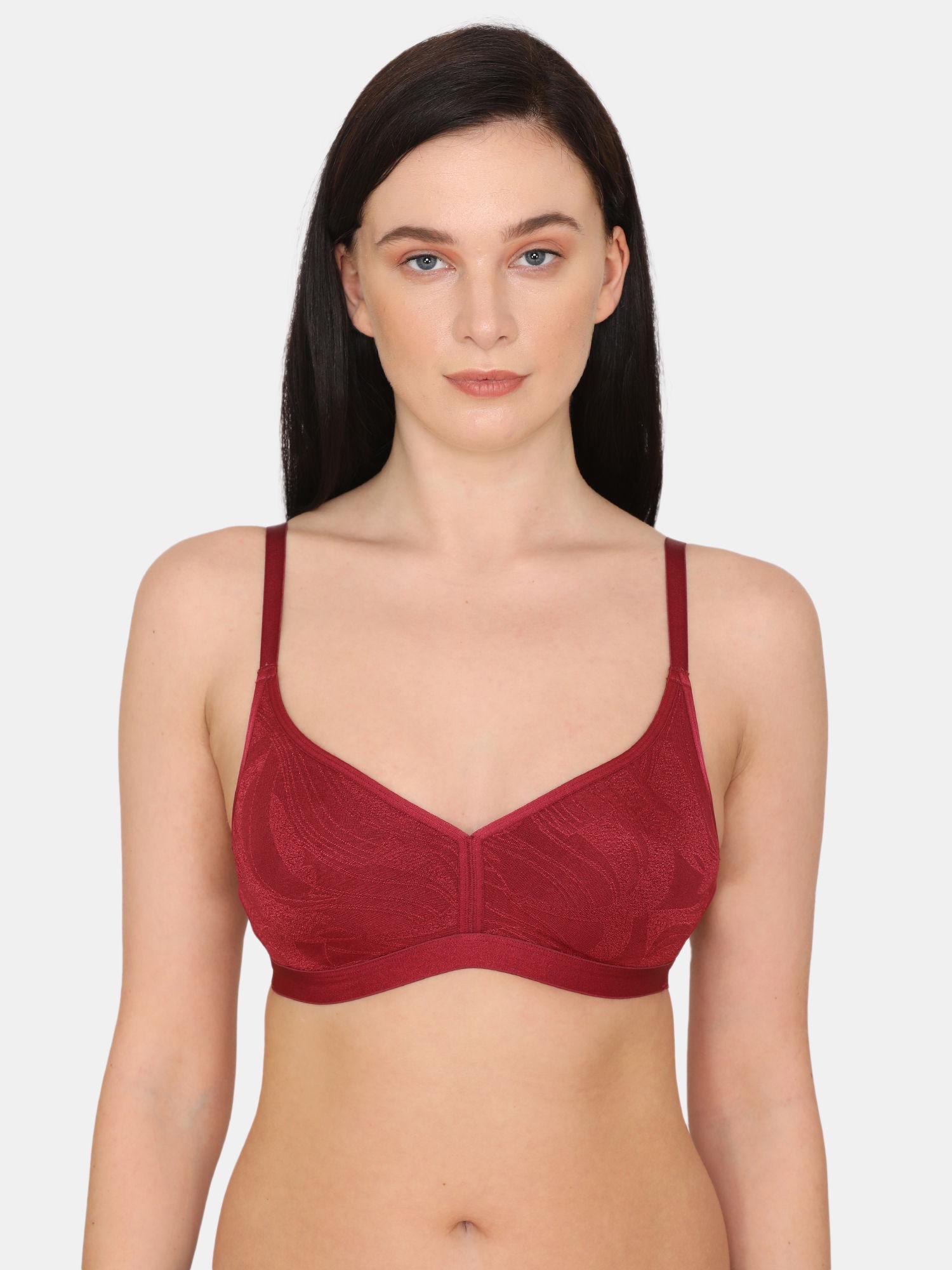 jacquard scrolls single layered non-wired 3/4th coverage t-shirt bra - rhododendron