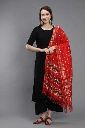 jacquard silk blend regular fit womens dupatta - red
