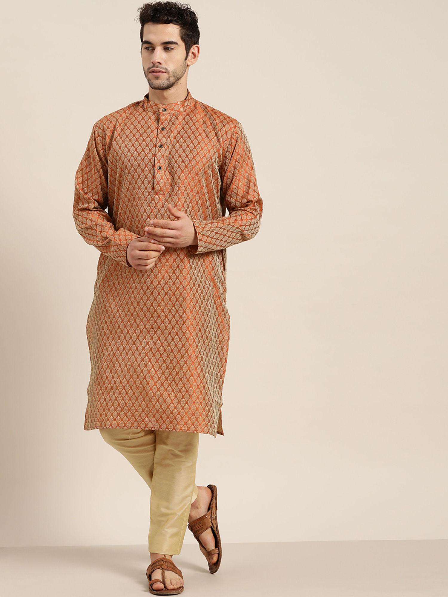 jacquard silk orange self design only kurta