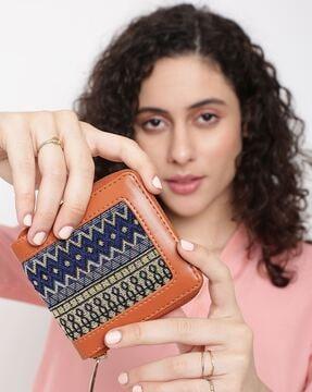 jacquard weave zip around wallet