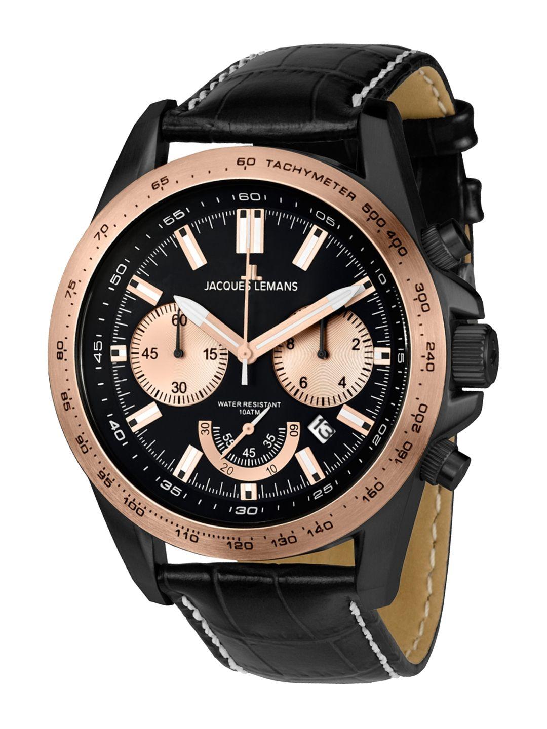 jacques lemans men black chronograph watch 1-1756f