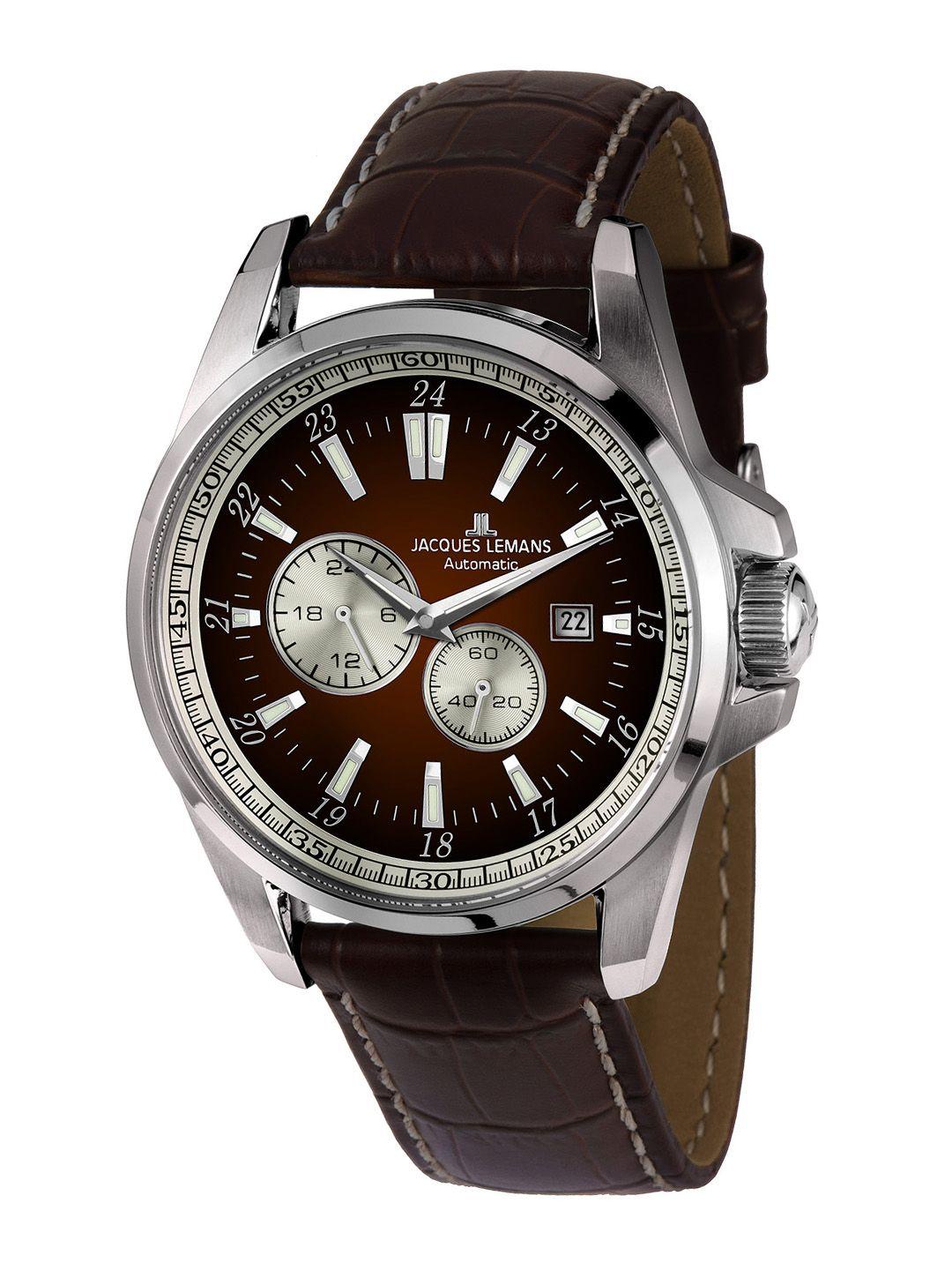 jacques lemans men maroon leather analogue watch 1-1774c
