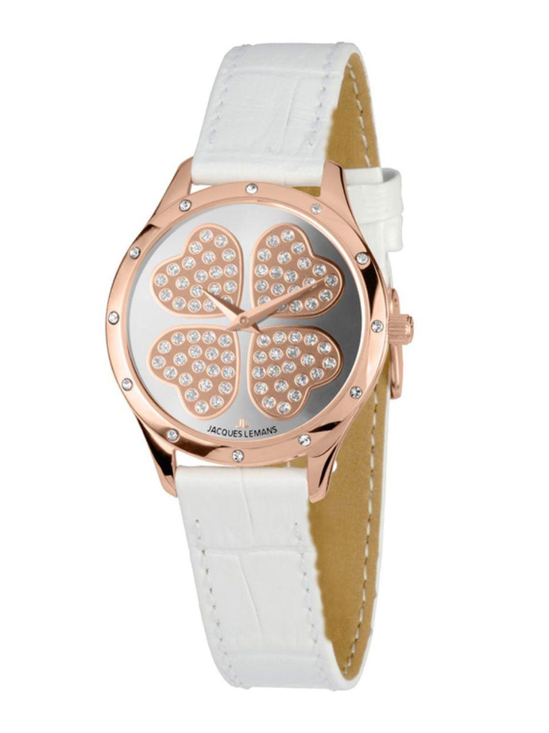 jacques lemans women embellished dial & leather wrap around straps analogue watch 1-1803h