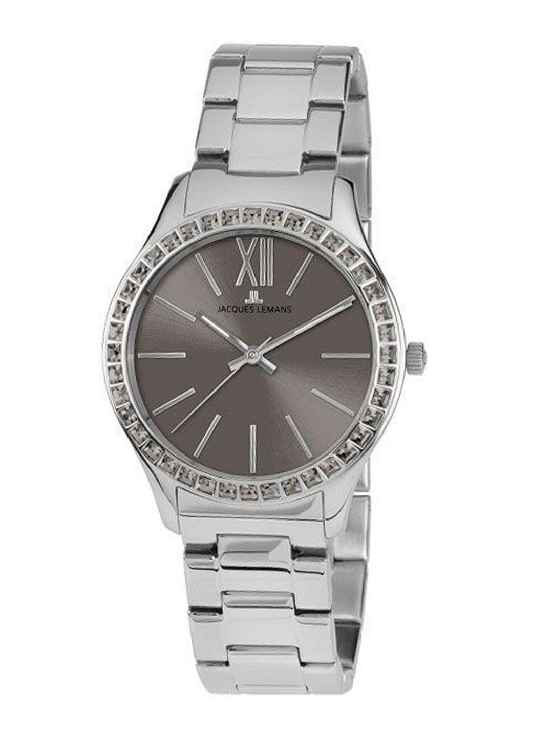 jacques lemans women embellished dial & stainless steel straps analogue watch 1-1841q