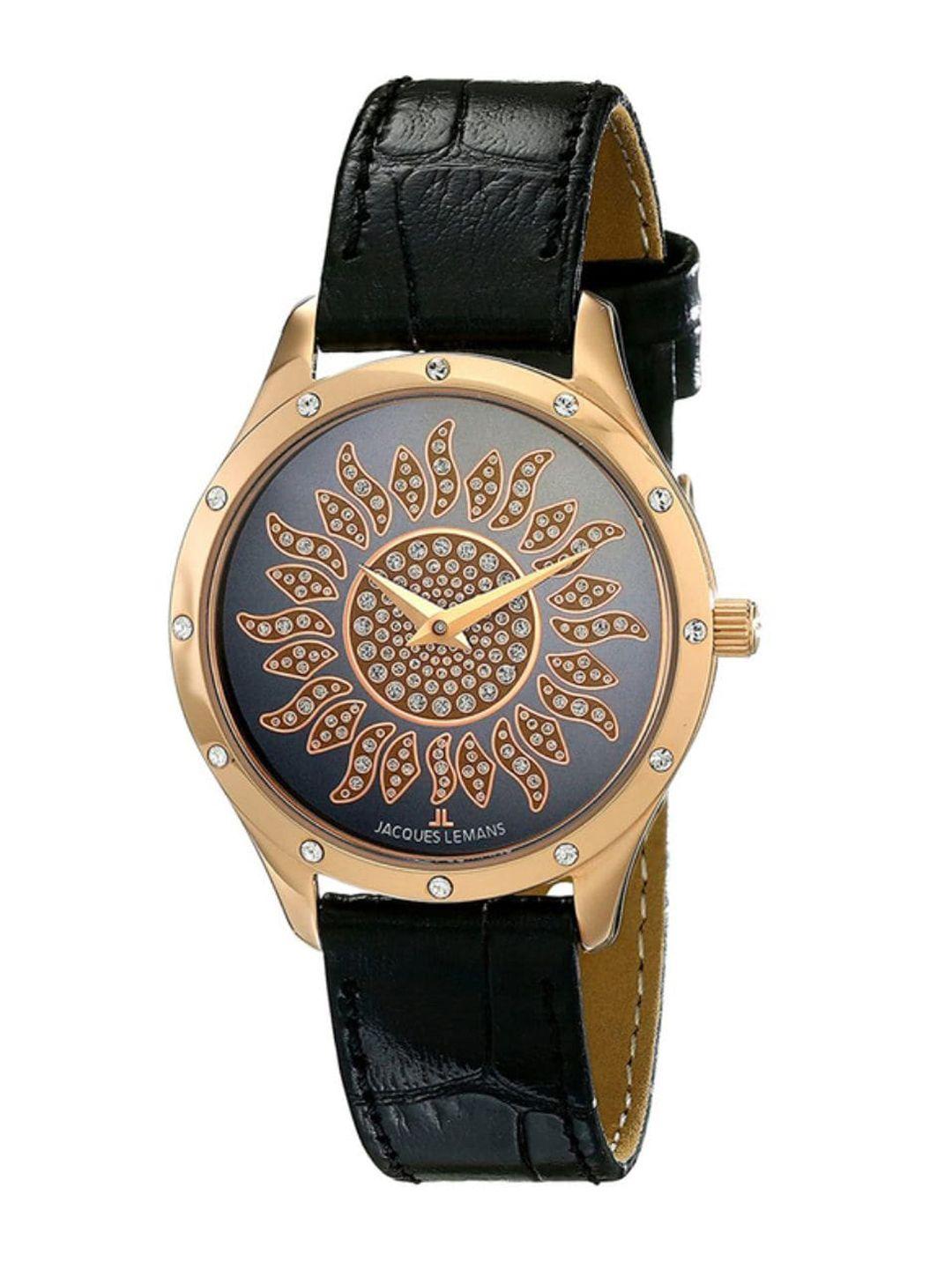 jacques lemans women embellished leather straps analogue watch 1-1803k