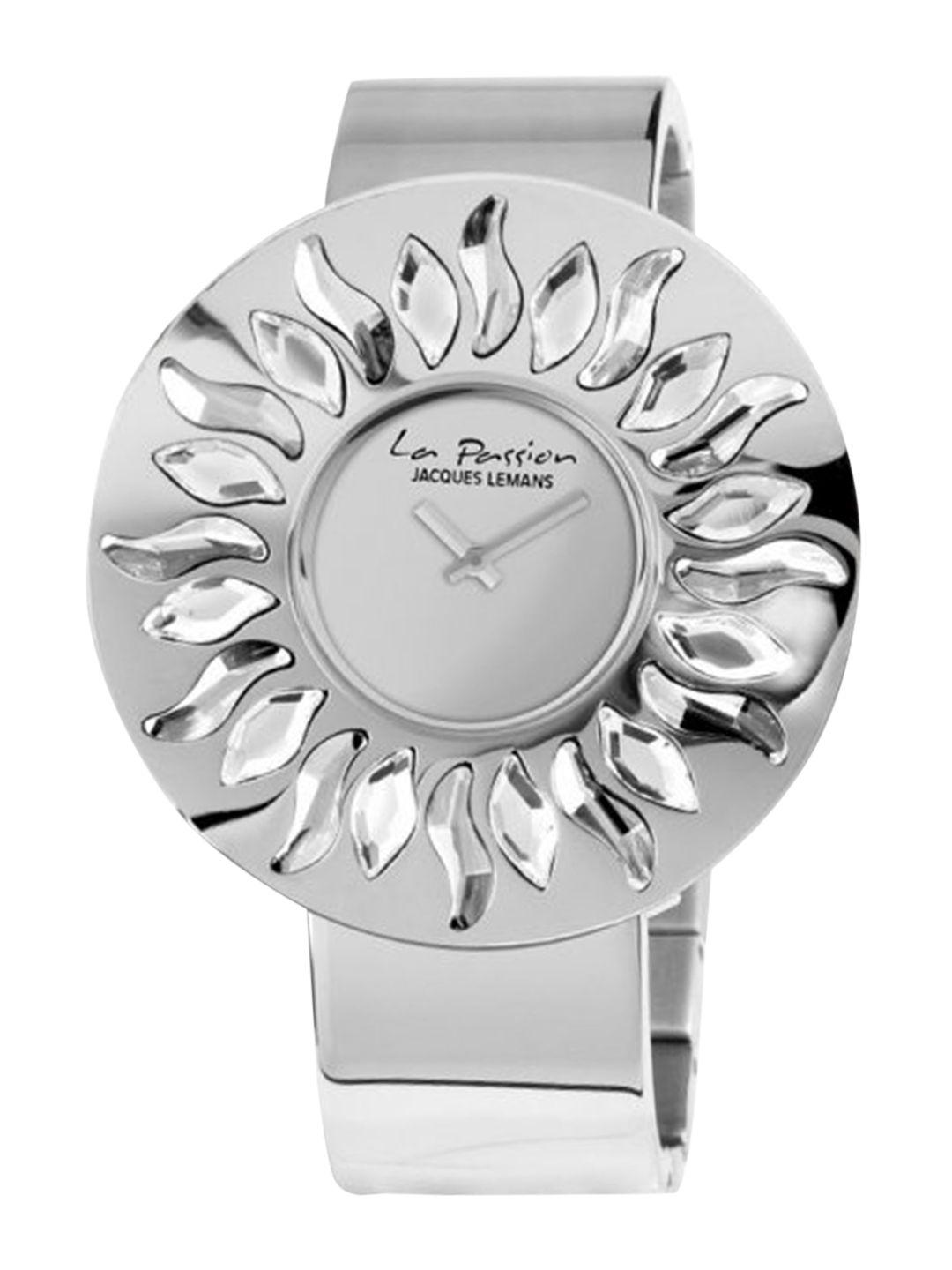 jacques lemans women silver-toned dial & stainless steel straps analogue watch lp-119a