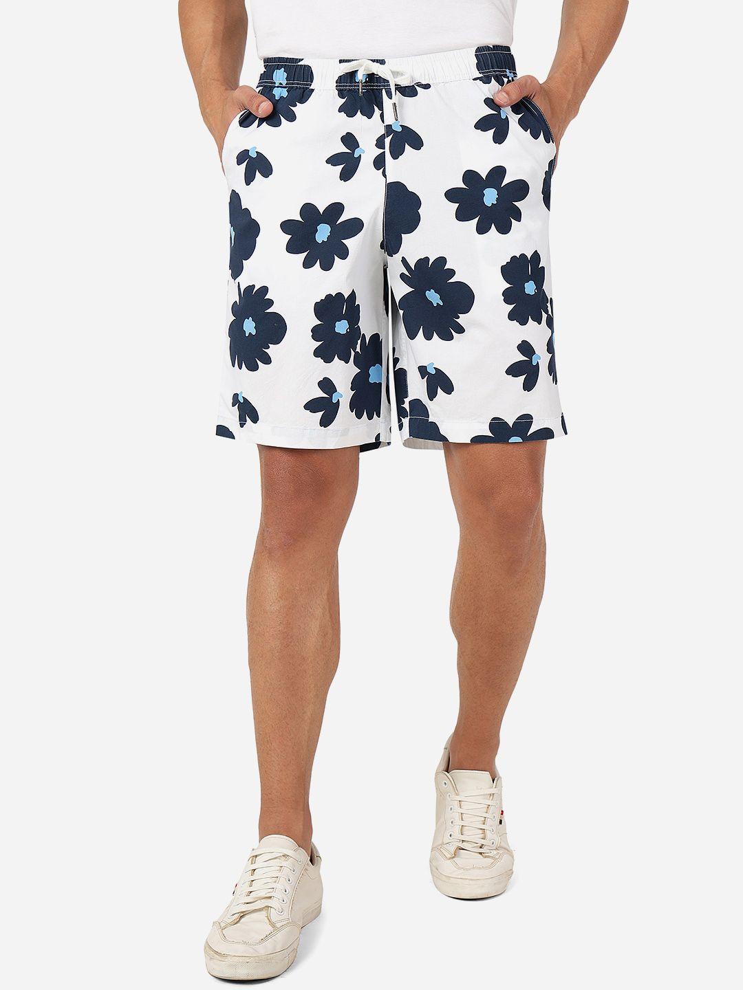 jade blue men floral printed men slim fit pure cotton shorts