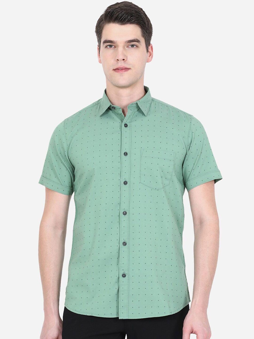 jade blue men green slim fit printed casual shirt
