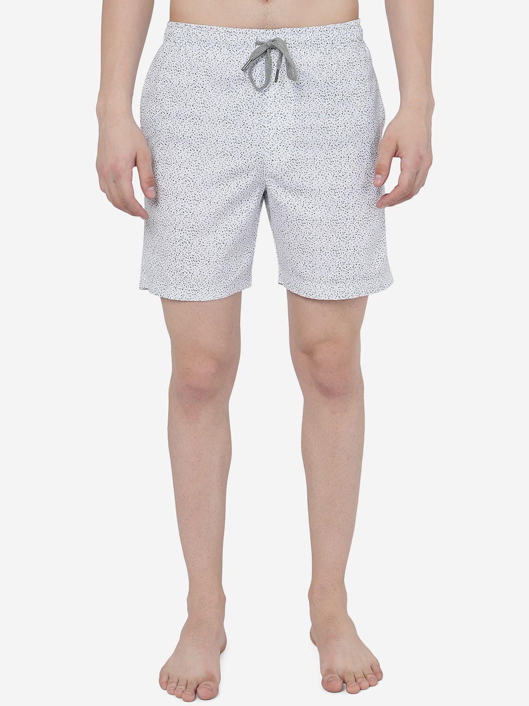 jade blue men mid-rise slim fit micro ditsy printed shorts