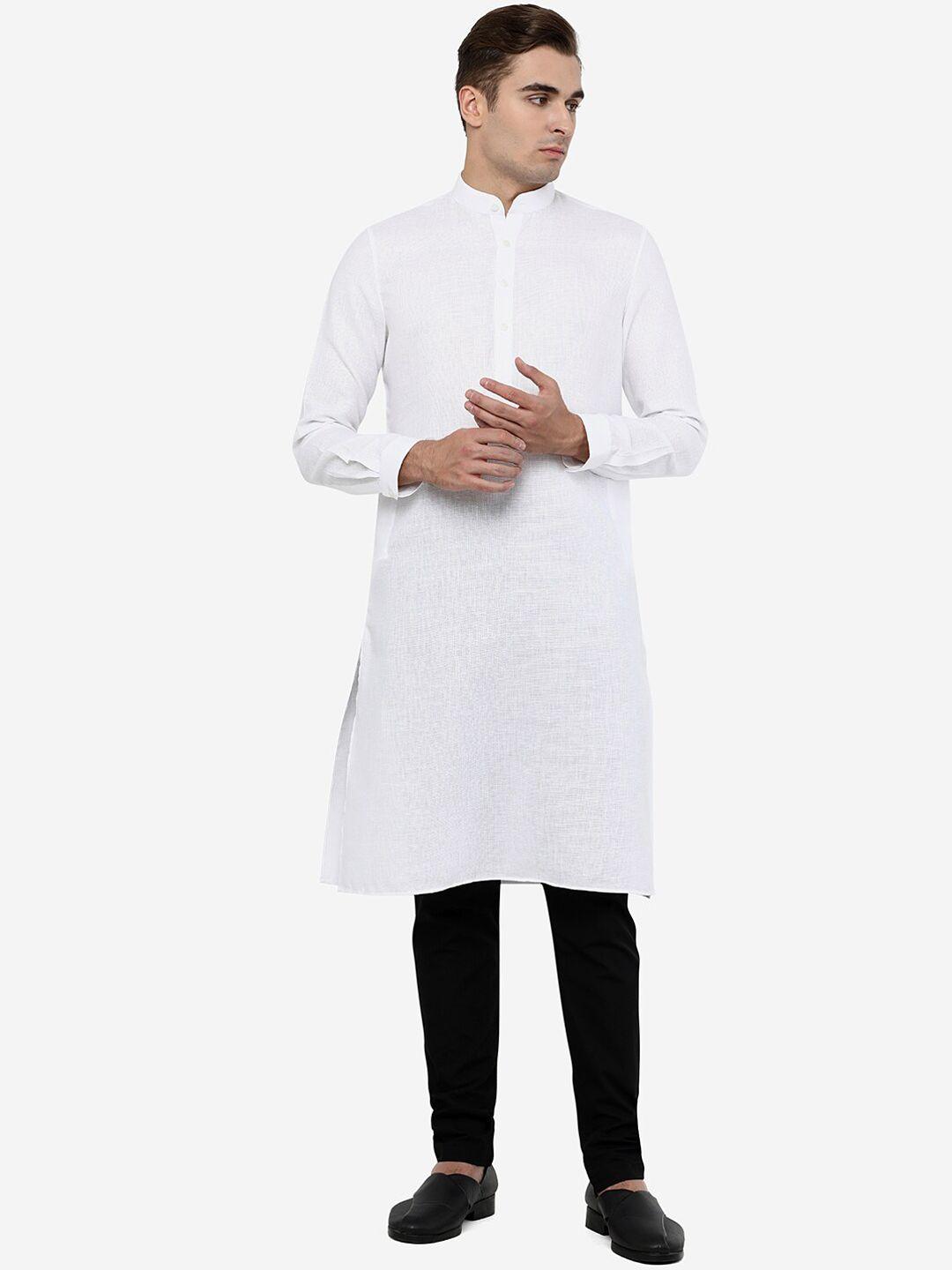 jade blue men white solid cotton kurta