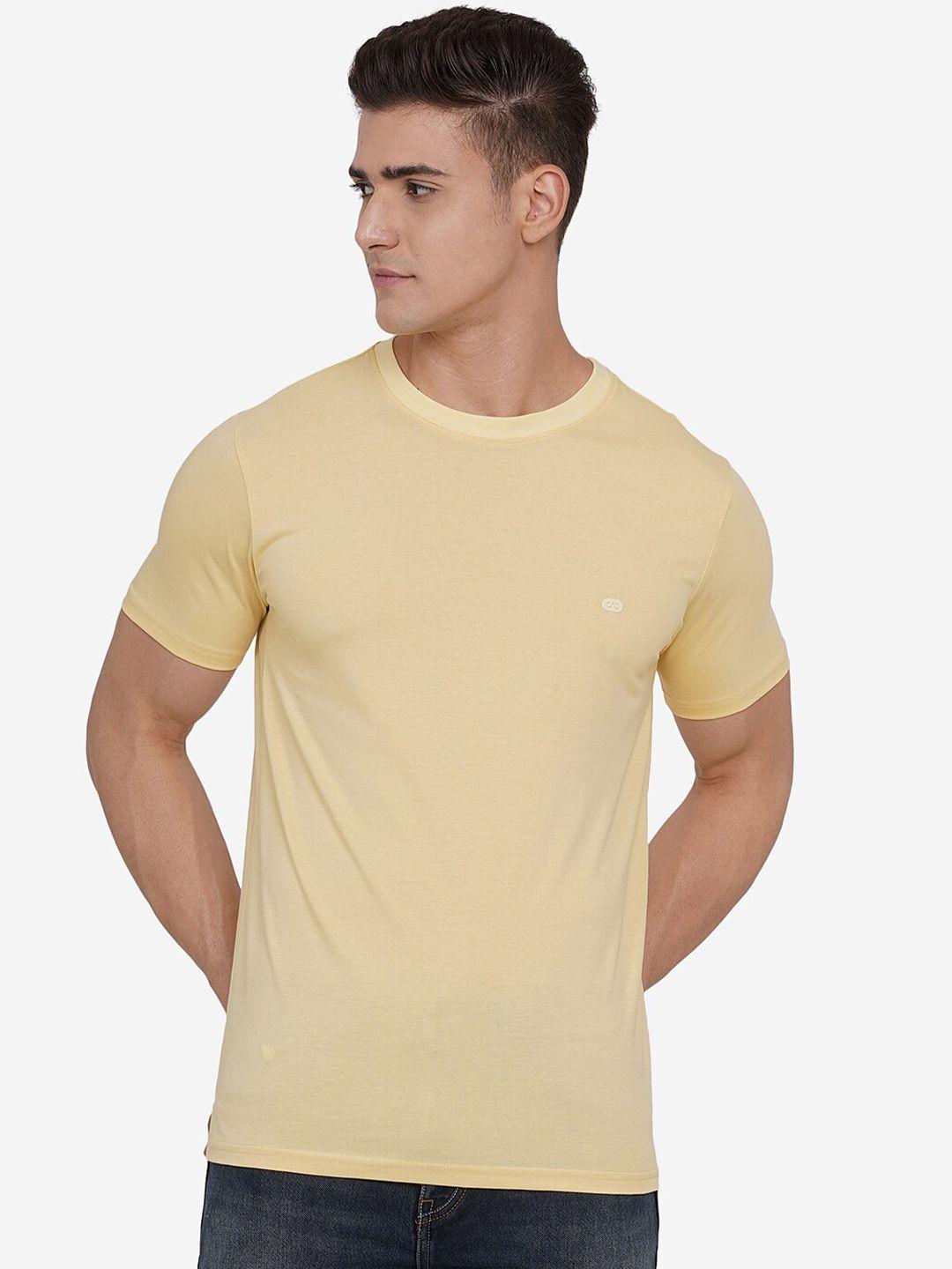 jade blue men yellow pure cotton slim fit t-shirt