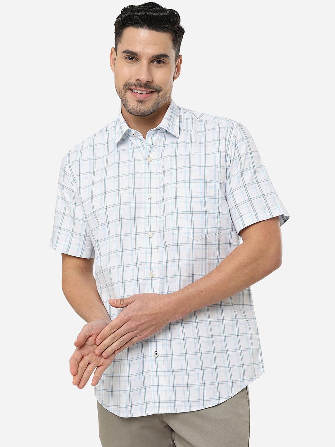 jade blue slim fit checked casual cotton shirt