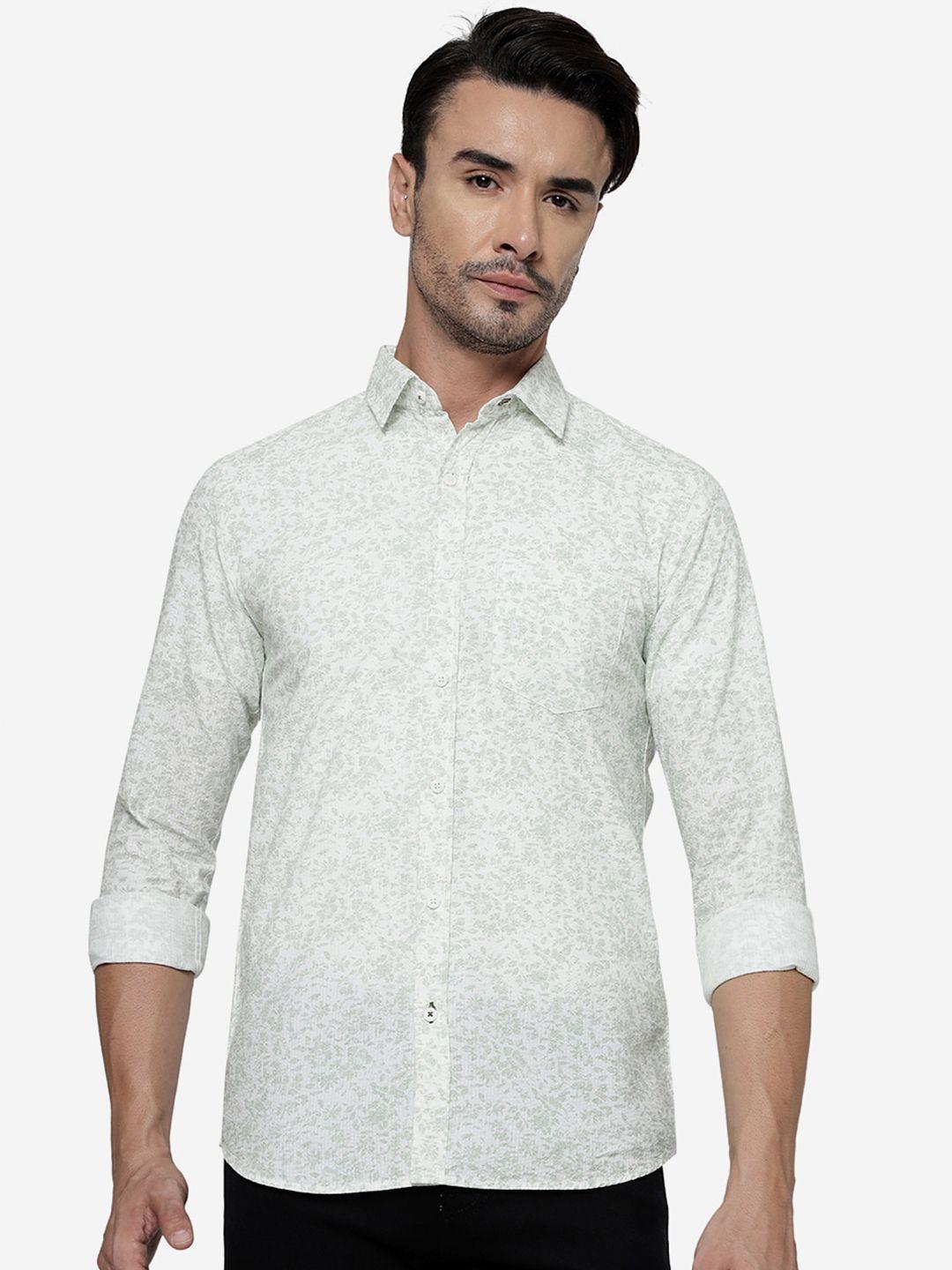 jade blue slim fit floral printed casual pure cotton shirt
