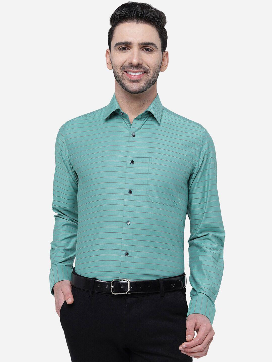 jade blue slim fit horizontal striped formal shirt