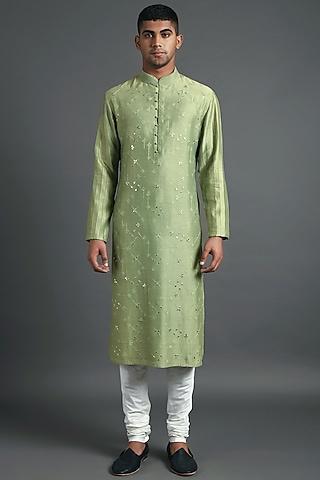 jade green cotton silk chanderi embroidered kurta