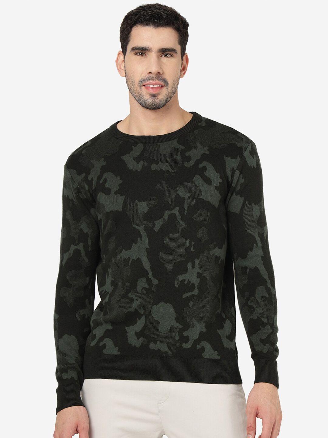 jade blue camouflage printed long sleeve cotton slim fit t-shirt