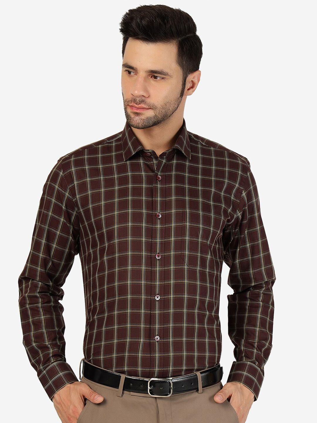 jade blue checked spread collar cotton knitted formal shirt