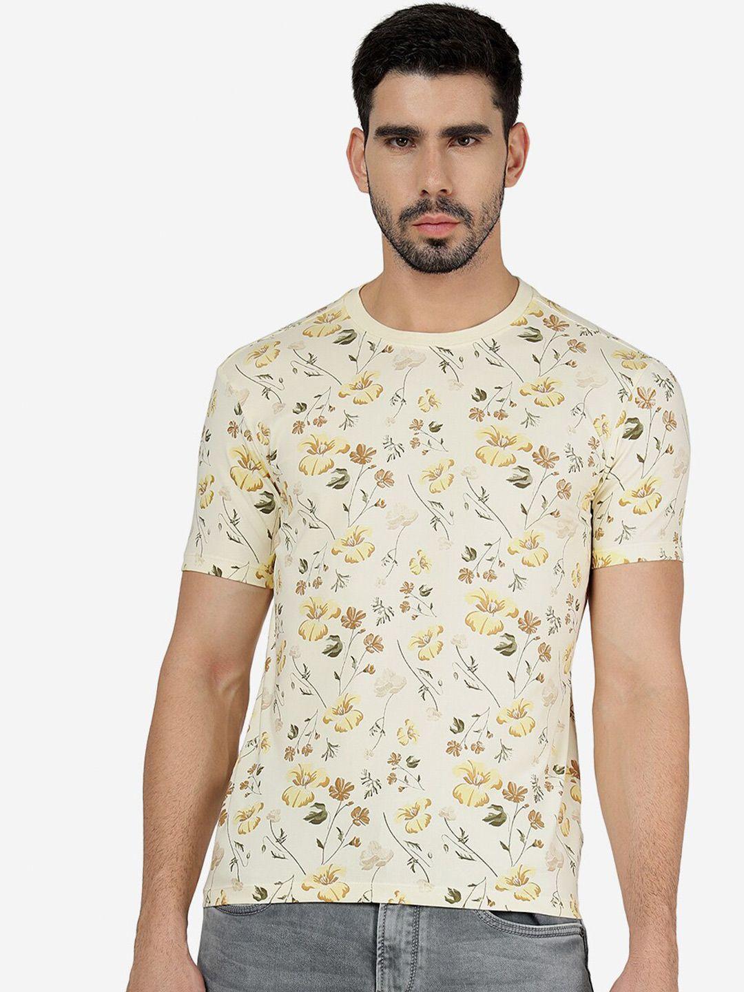 jade blue floral printed slim fit round neck pure cotton t-shirt