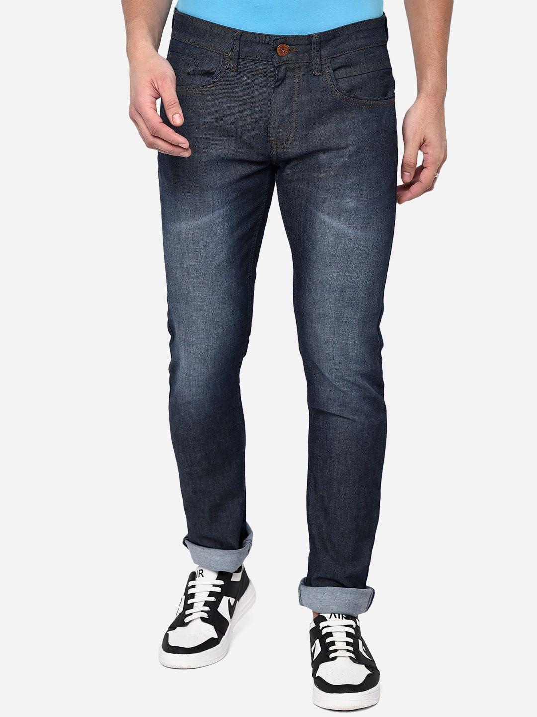 jade blue men blue slim fit heavy fade stretchable jeans