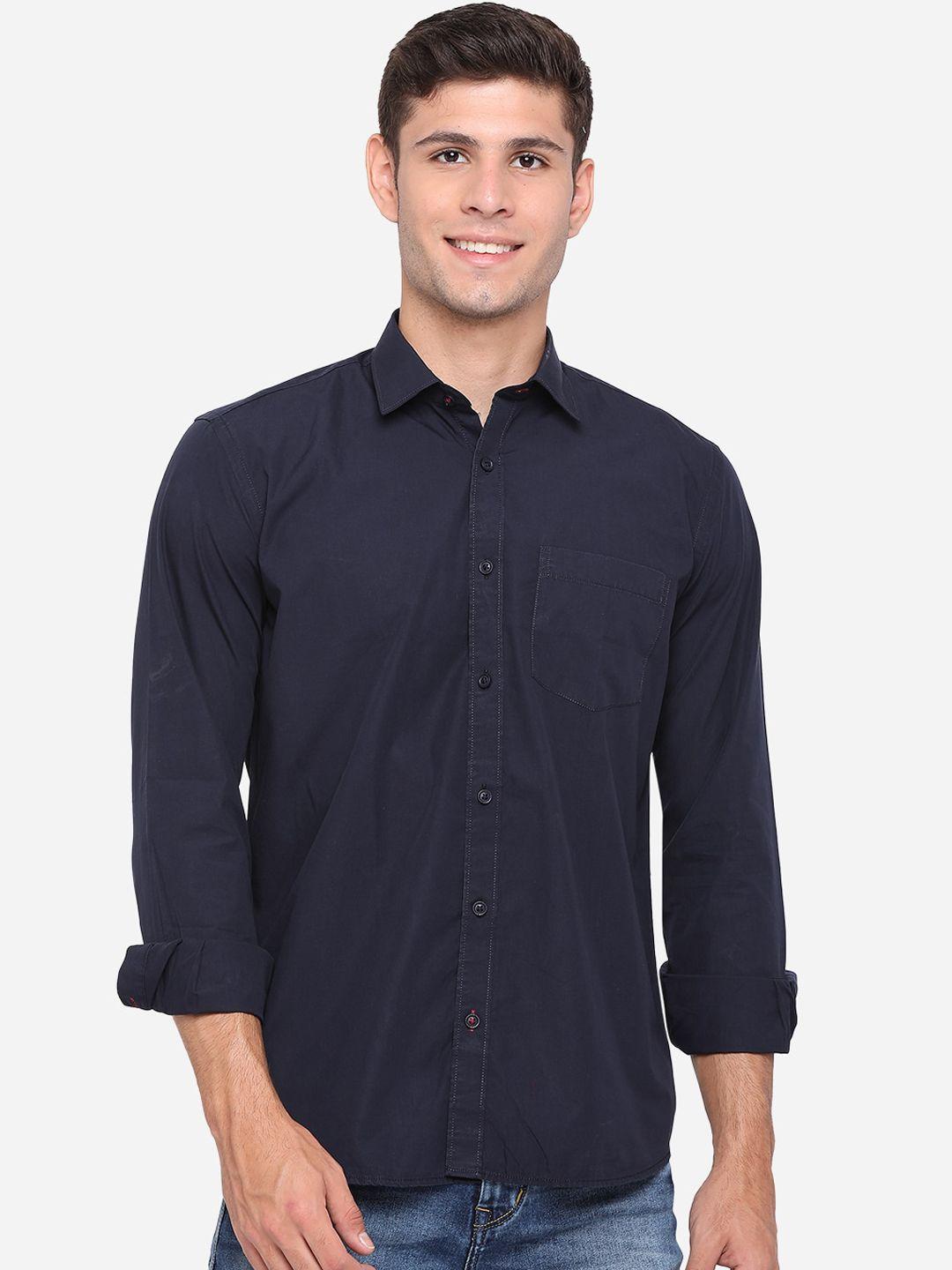 jade blue men blue slim fit opaque pure cotton casual shirt