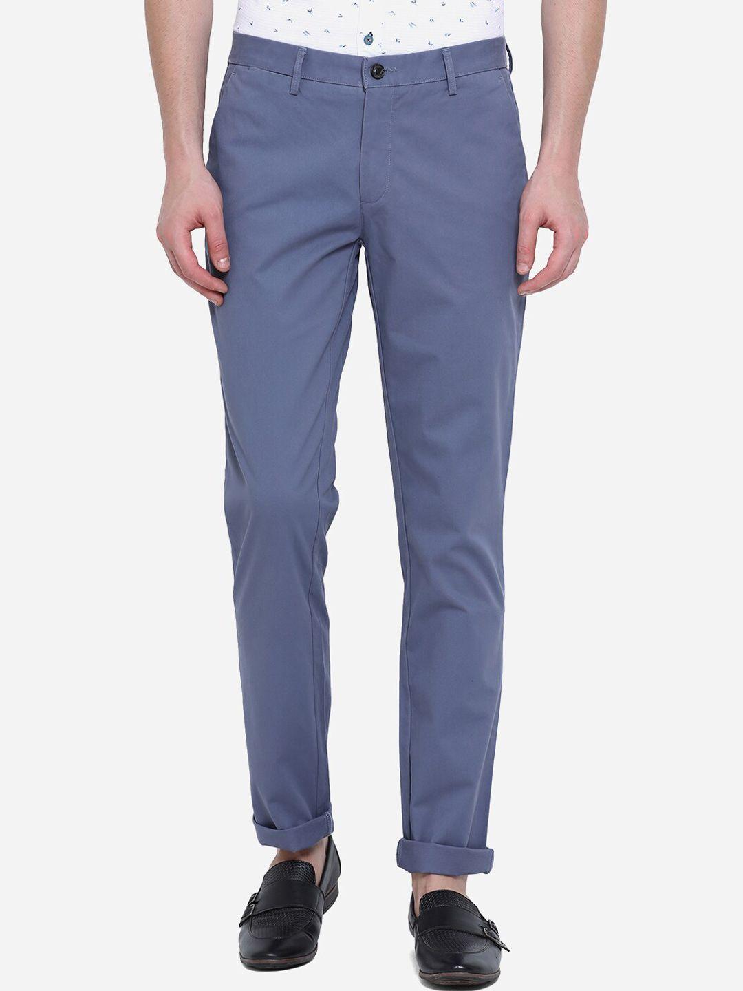 jade blue men blue slim fit trousers