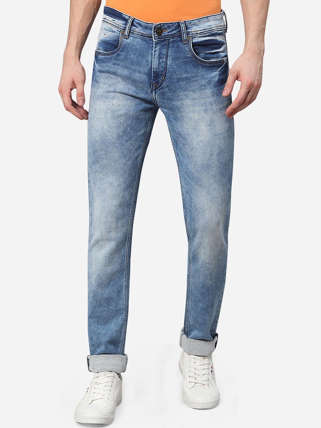 jade blue men blue washed slim fit heavy fade jeans