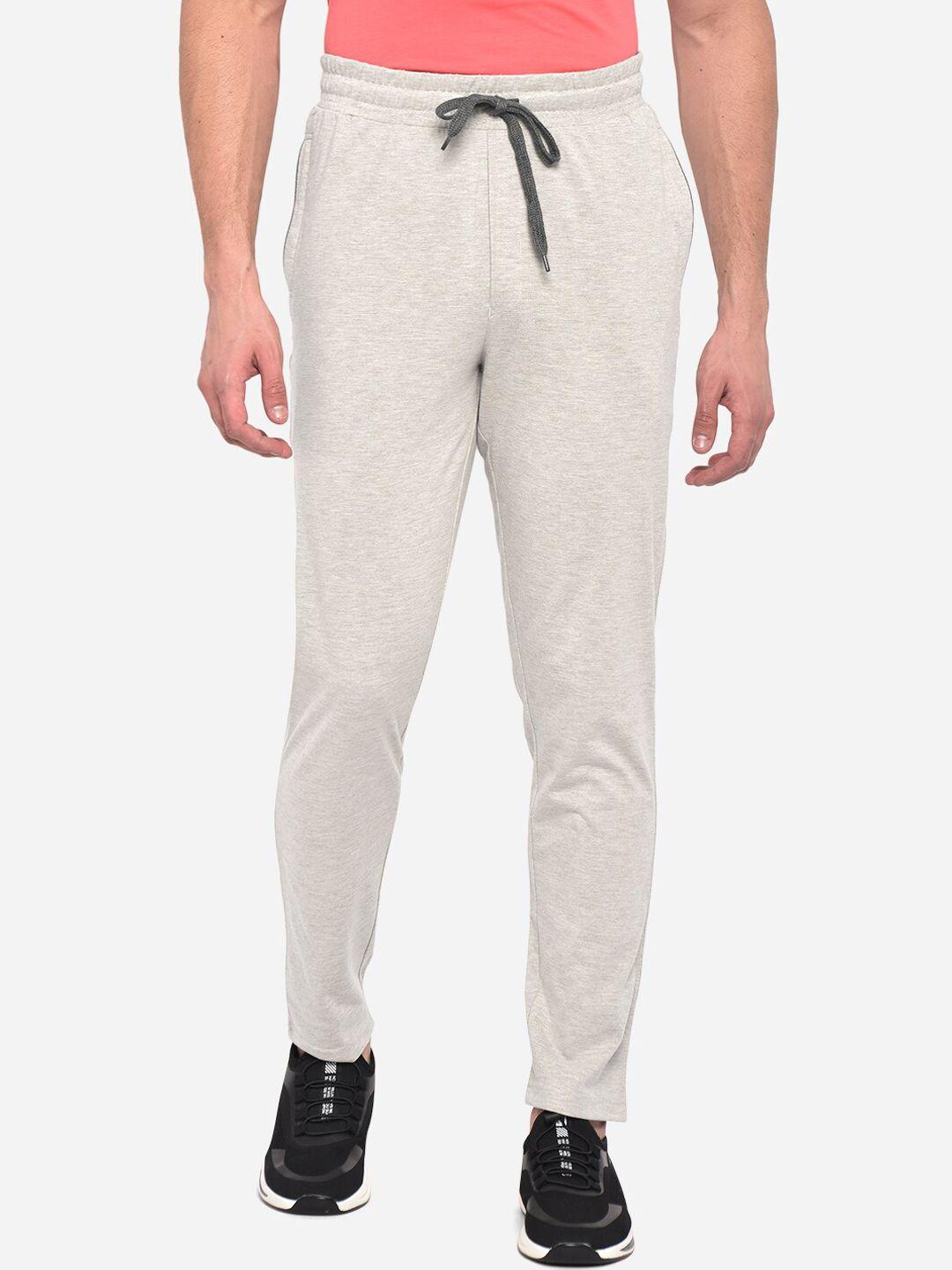 jade blue men grey melange solid pure cotton regular fit track pants