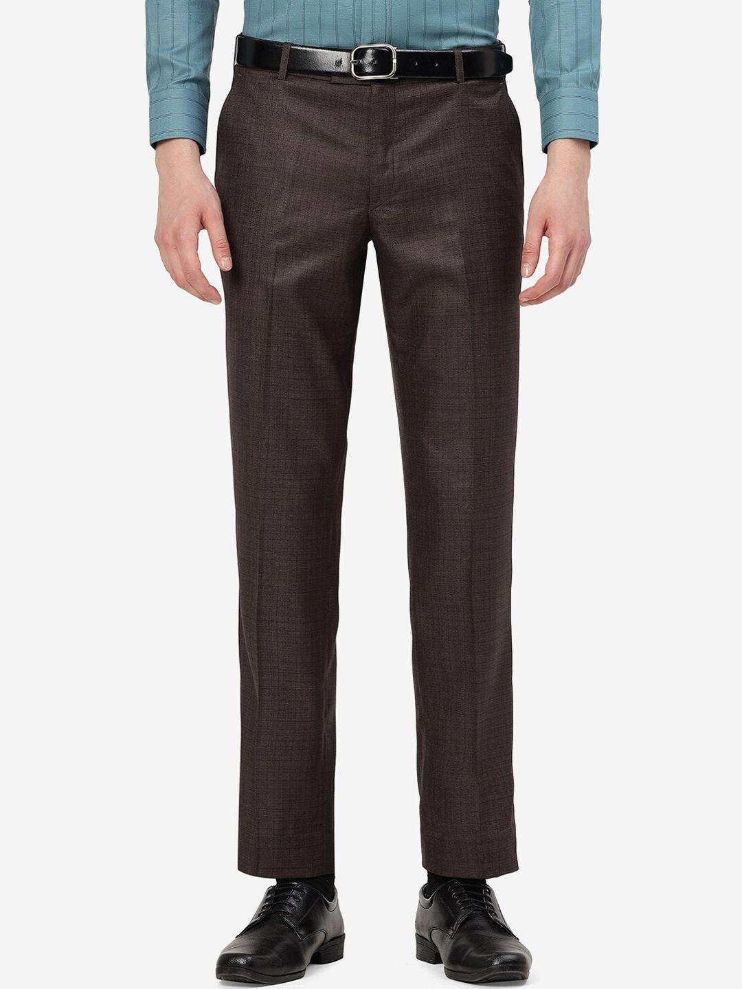 jade blue men mid - rise tailored fit formal trousers