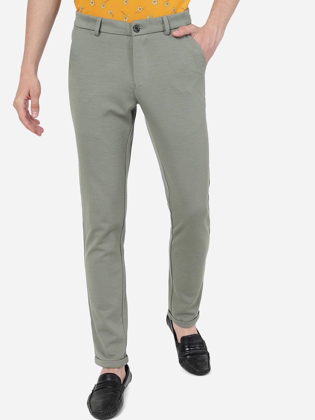 jade blue men mid-rise pure cotton trousers