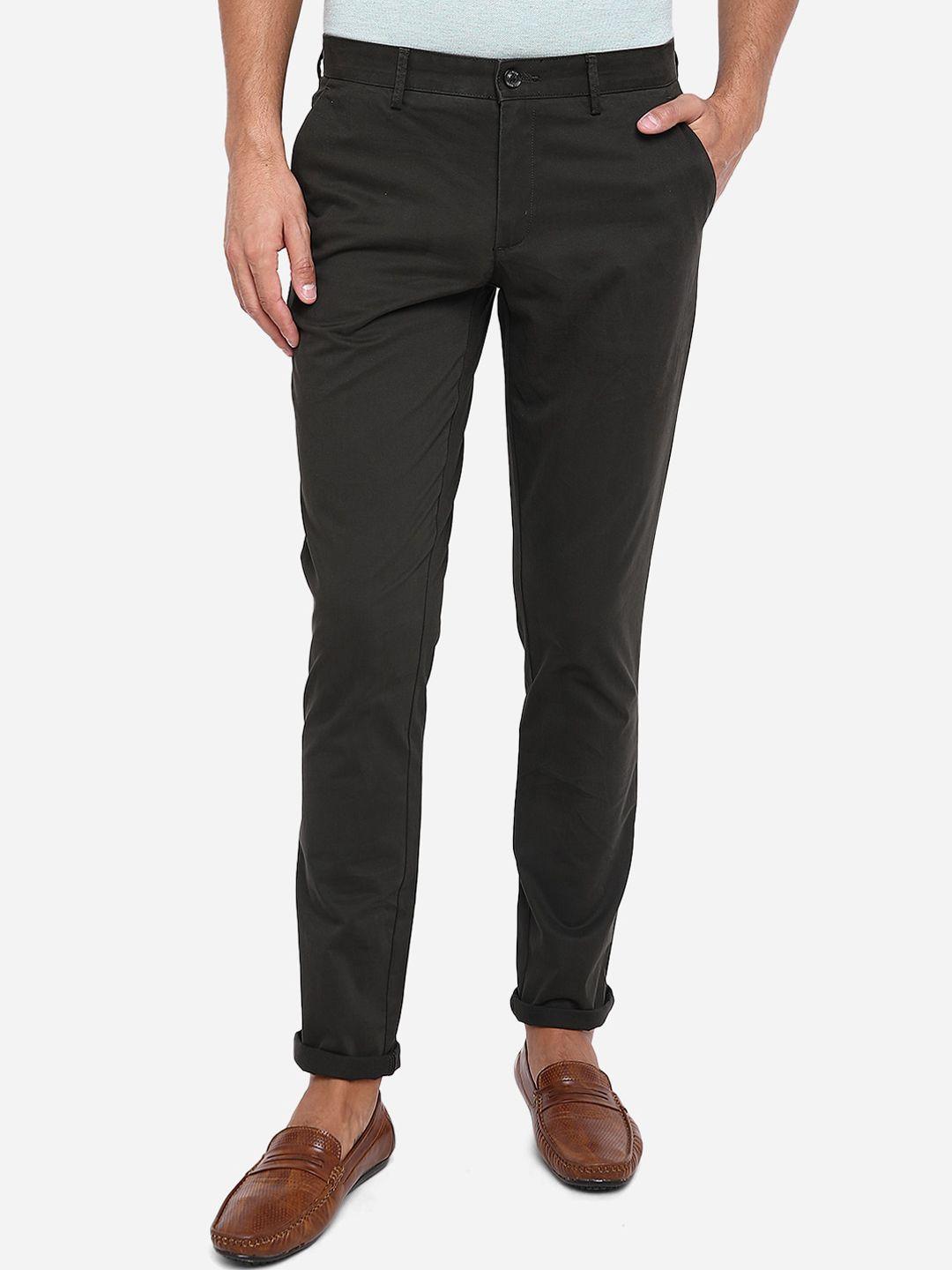 jade blue men olive green slim fit trousers