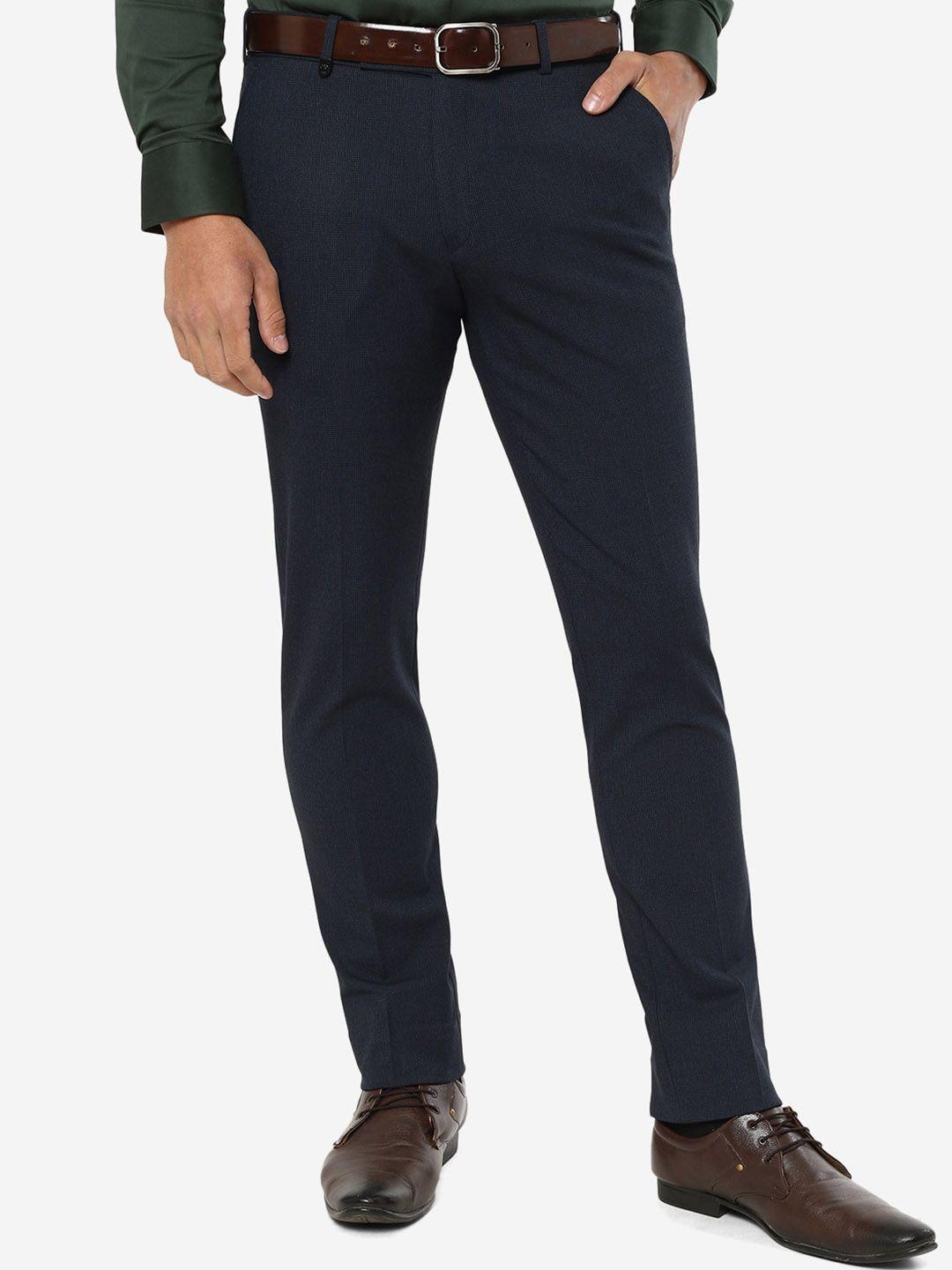 jade blue men slim fit formal trousers