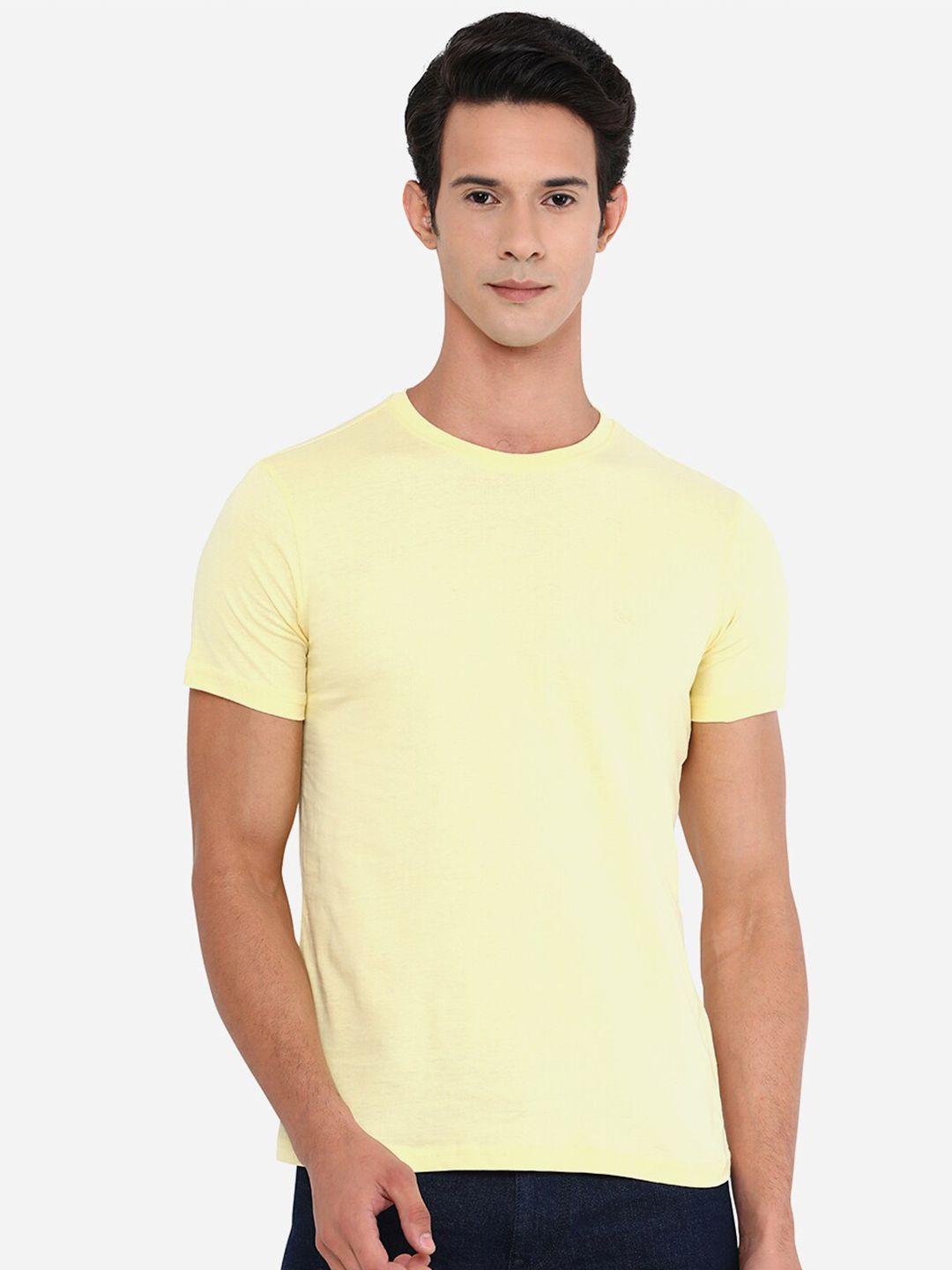 jade blue men yellow slim fit cottont-shirt