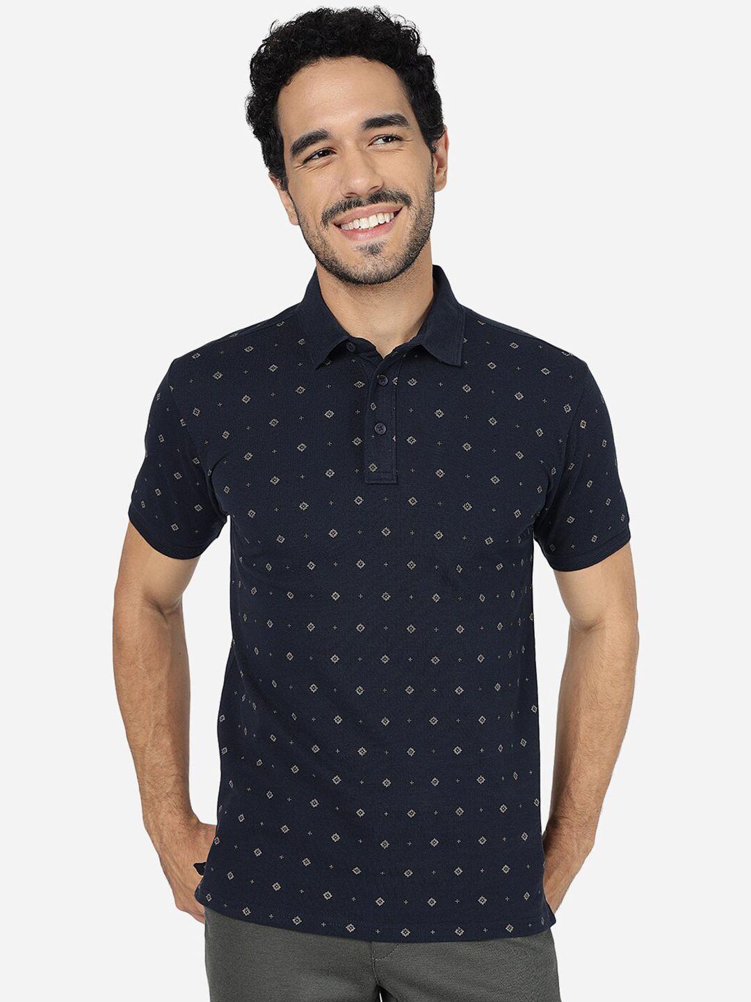 jade blue micro disty printed polo collar pure cotton  slim fit t-shirt