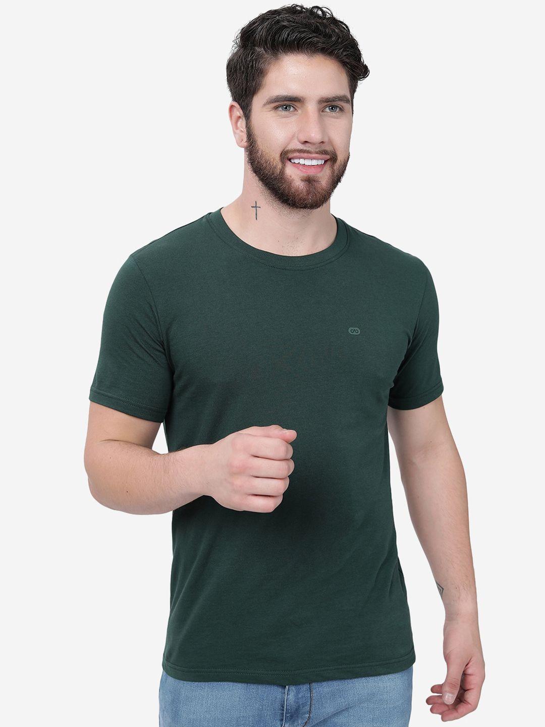 jade blue round neck short sleeves pure cotton slim fit t-shirt