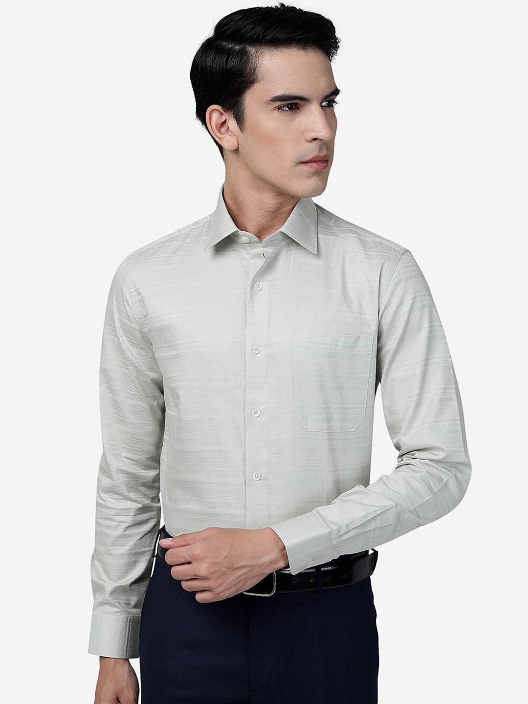 jade blue slim fit horizontal stripes self design cotton formal shirt