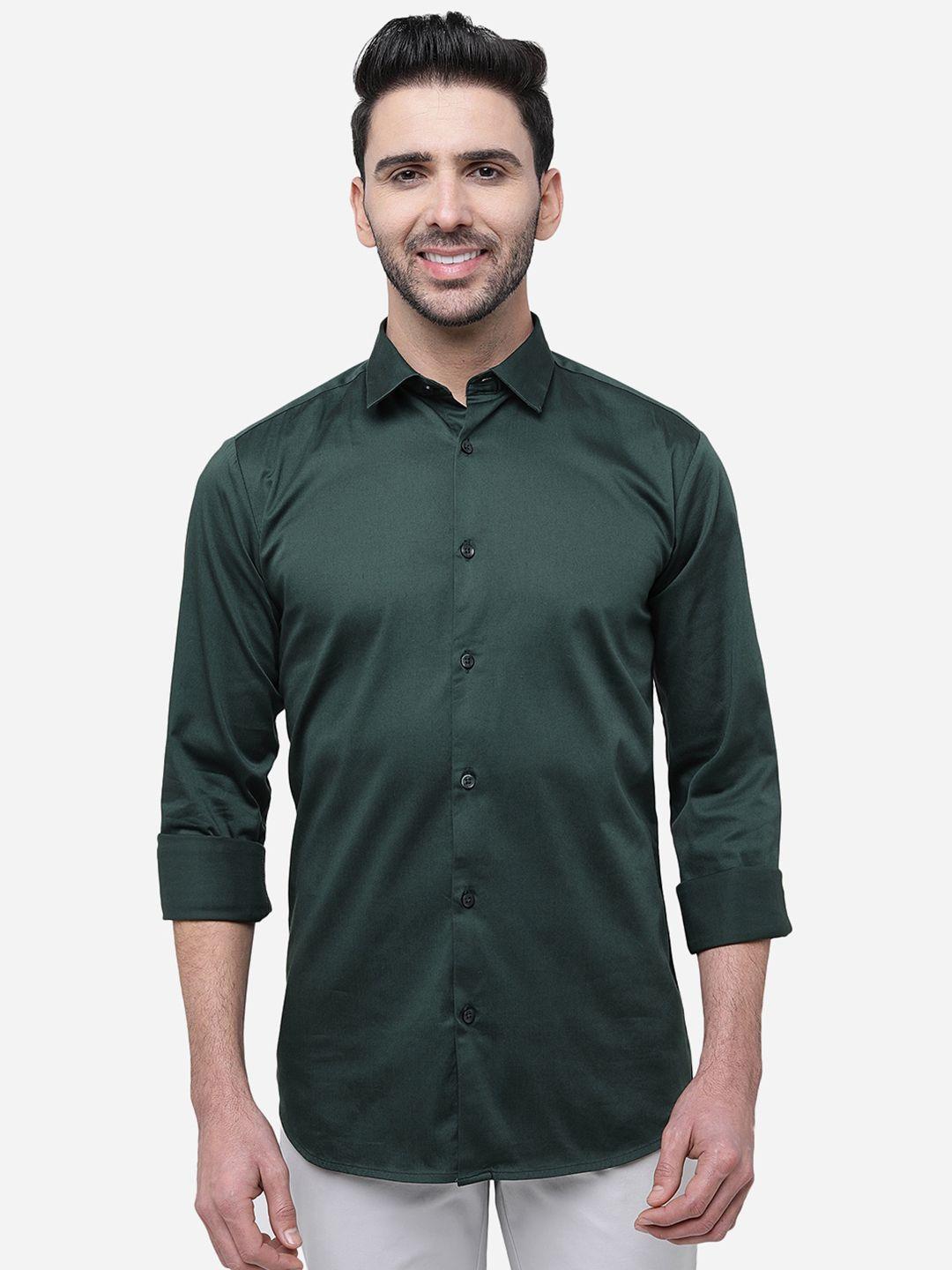 jade blue slim fit spread collar cotton casual shirt