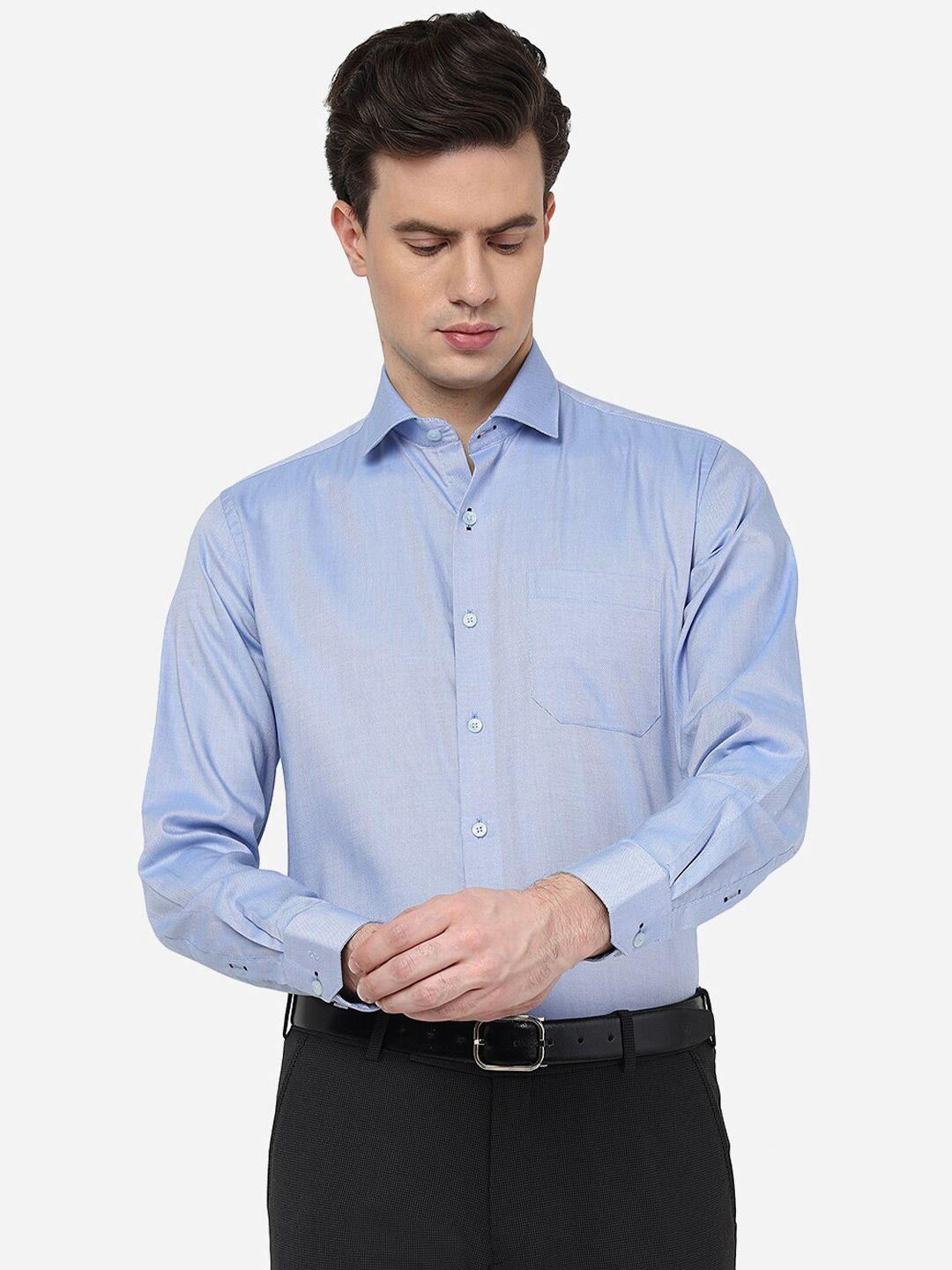 jade blue spread collar long sleeve opaque regular fit formal shirt