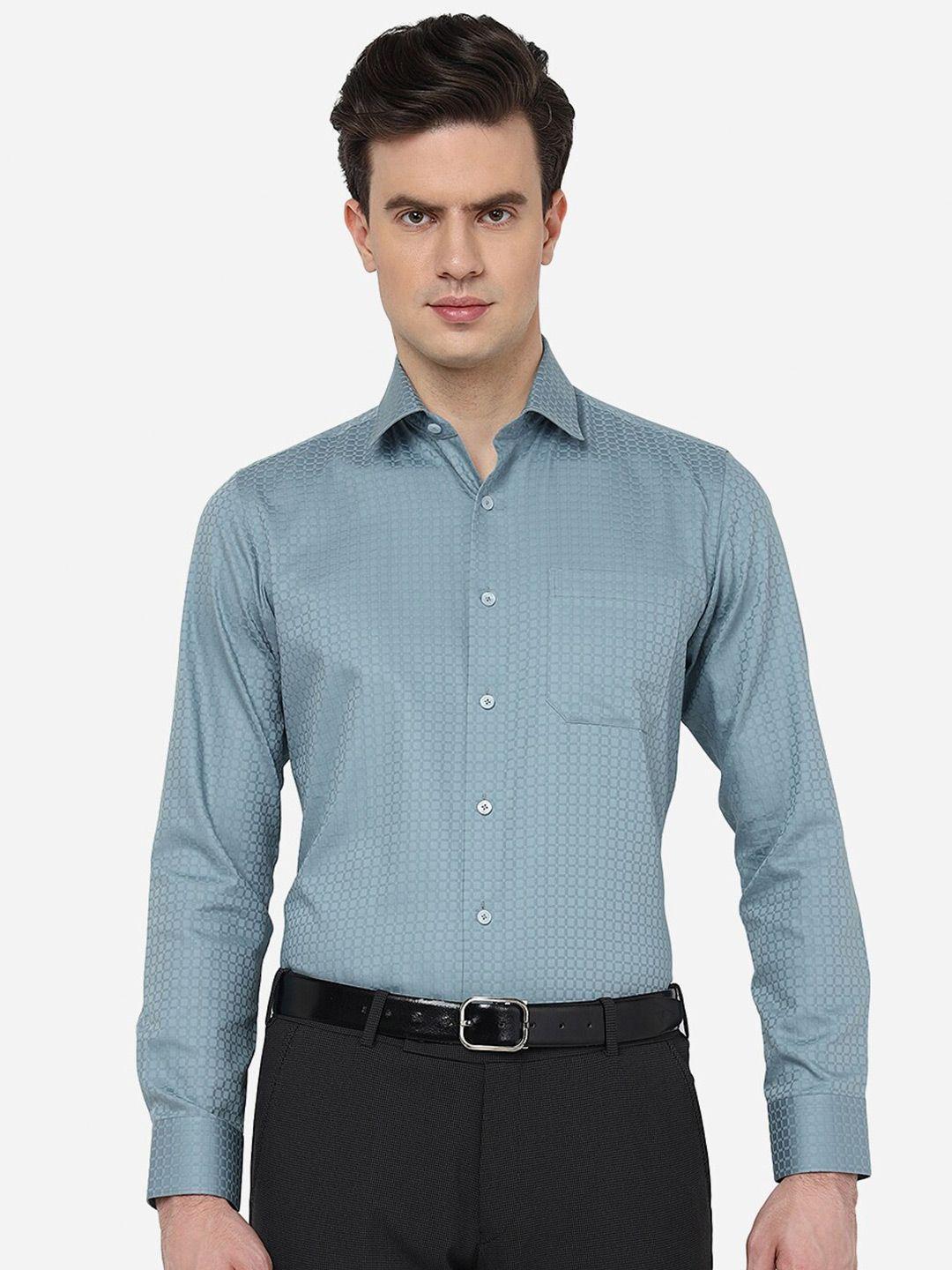 jade blue spread collar long sleeve opaque regular fit formal shirt