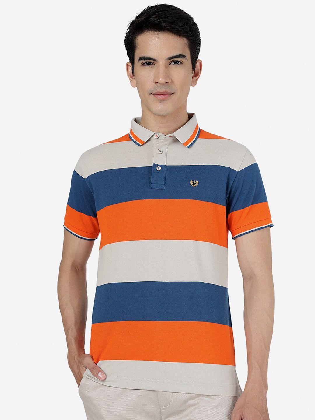 jade blue striped polo collar cotton slim fit t-shirt